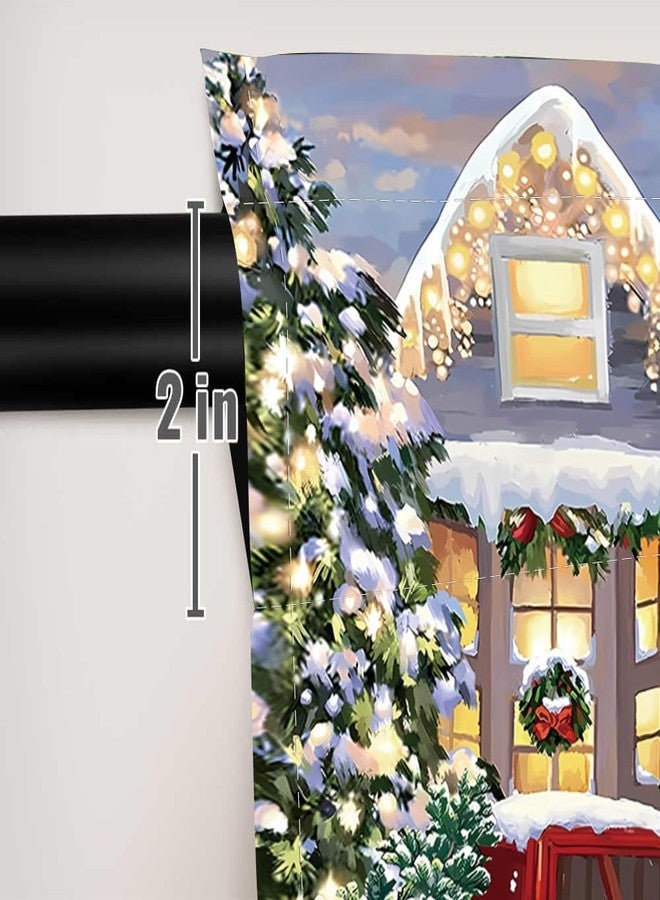 DOTOOMA 82 x 84 Inches Christmas Curtain Red Truck House with Lights On Xmas Tree Colorful Light Pine Tree Bedroom Living Room Window Decoration Drapes 2 Panel - Image 4